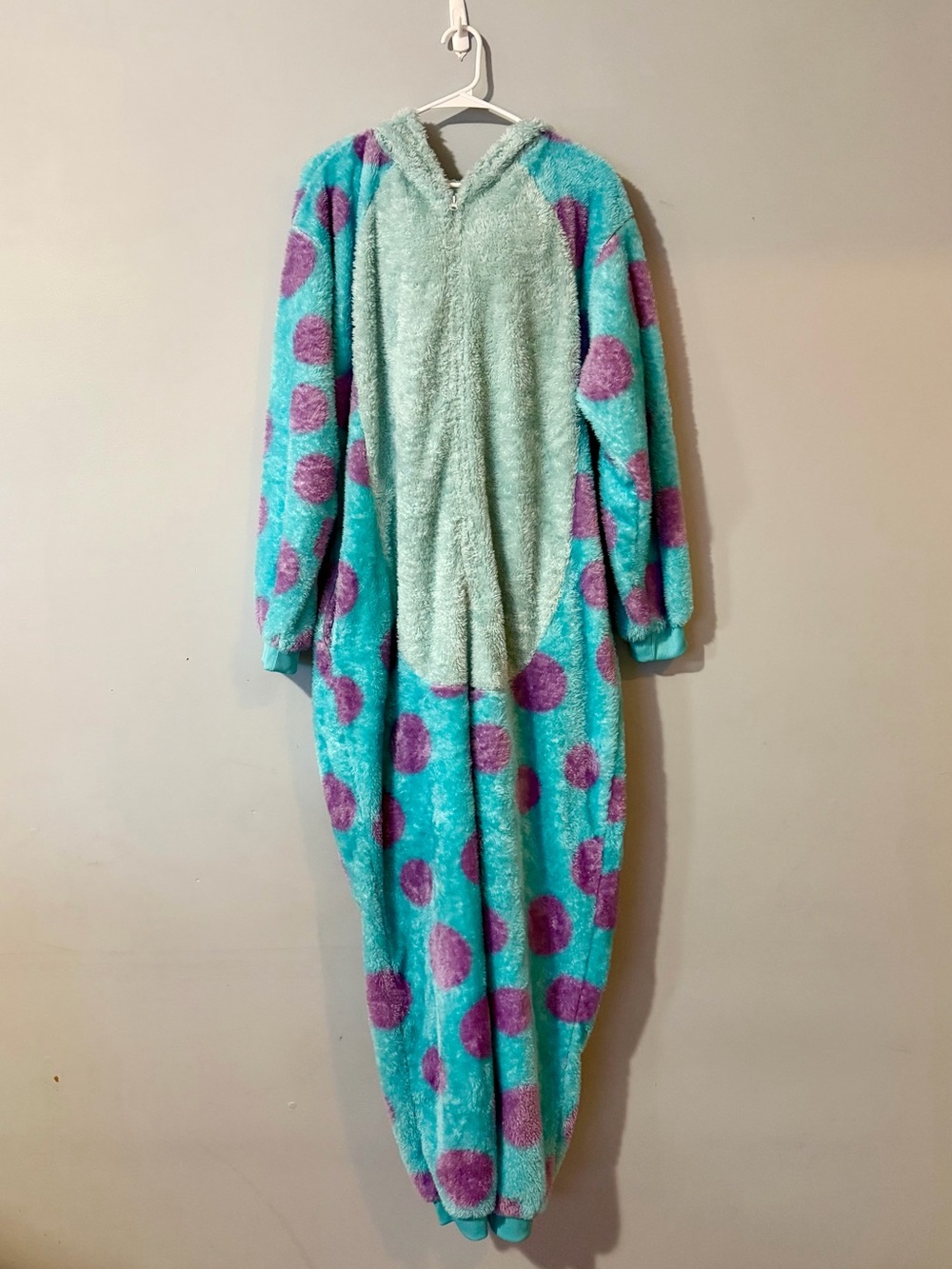 Disney Pixar Monsters Inc Sulley Adult Fuzzy Hooded Onesie Costume Pajamas